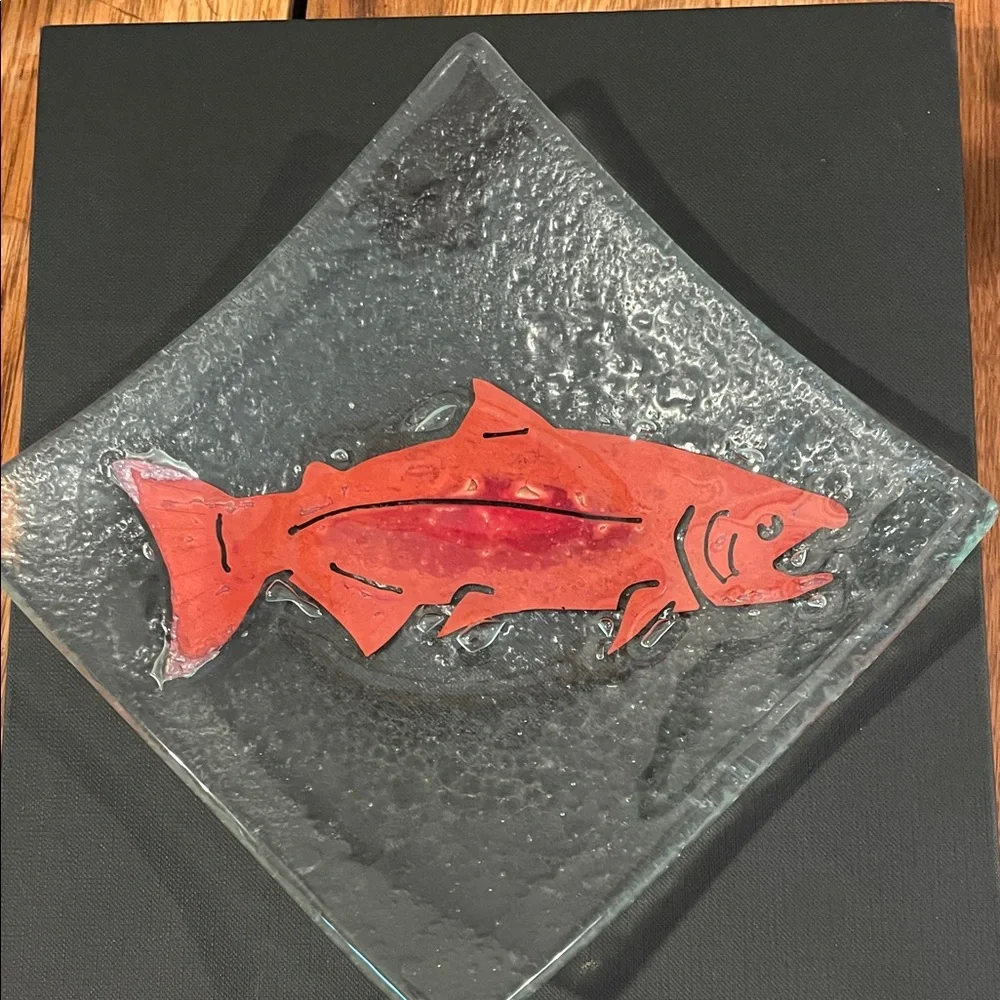 Set of 3 Jones Glassworks Fused Glass Sockeye Salmon Platters | Handcrafted Seat